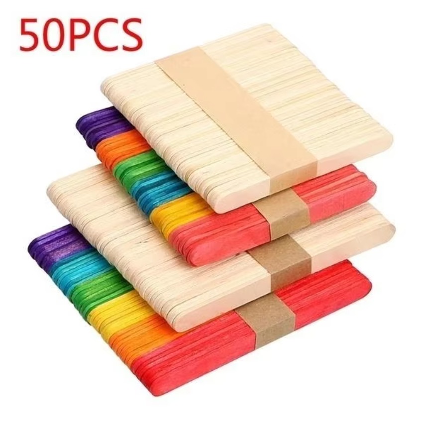 Art Craft Ice Cream - 50Pcs Lot Natural Colored Wooden Ice