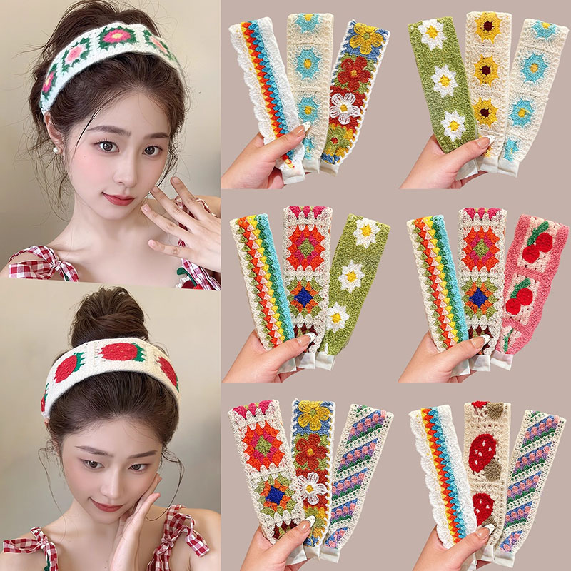 Art And Craft Hair - Knitting Colorful Flower Print Velcro Headband