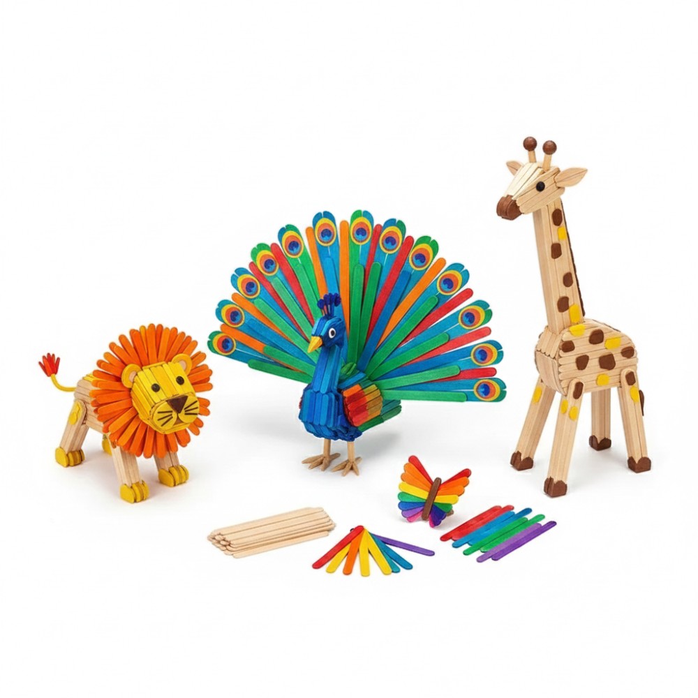 Art Craft Ice Cream - 50Pcs Colored Wooden Popsicle Sticks for