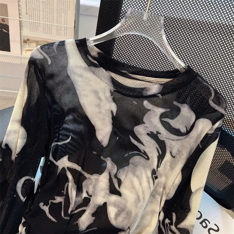 Silk Painting Dye - Long Sleeve T-shirts Women Tie-dye Ink