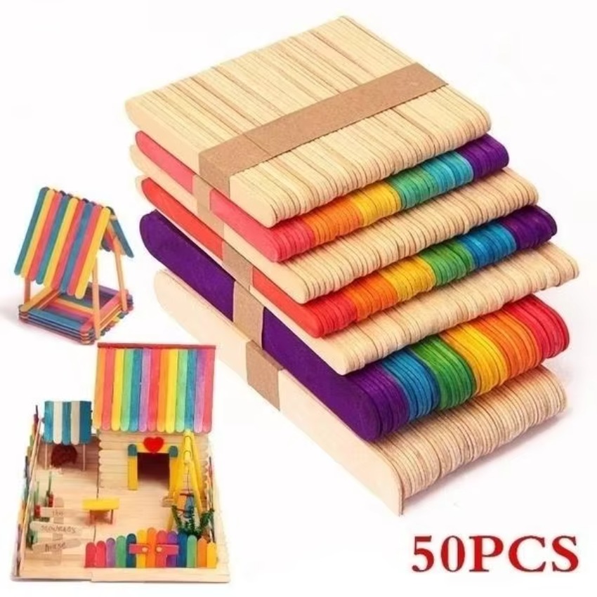 50Pcs Lot Natural Colored Wood - Art Craft Ice Cream 评论和价格