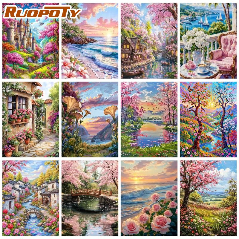RUOPOTY Sunset Beach Paint By  - Art Craft Ideas Easy 评论和价格