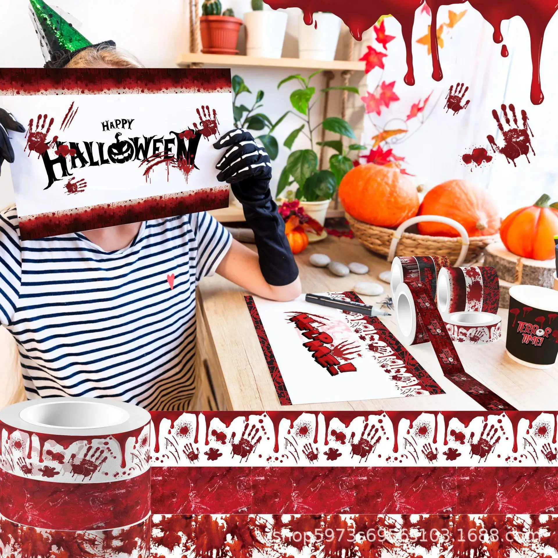 Halloween Bloody Hand Bleeding - Washi Tape Rolls 评论和价格