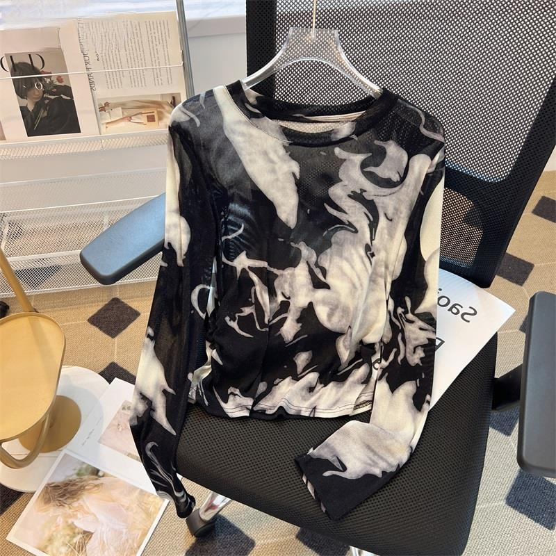 Long Sleeve T-shirts Women Tie - Silk Painting Dye 评论和价格