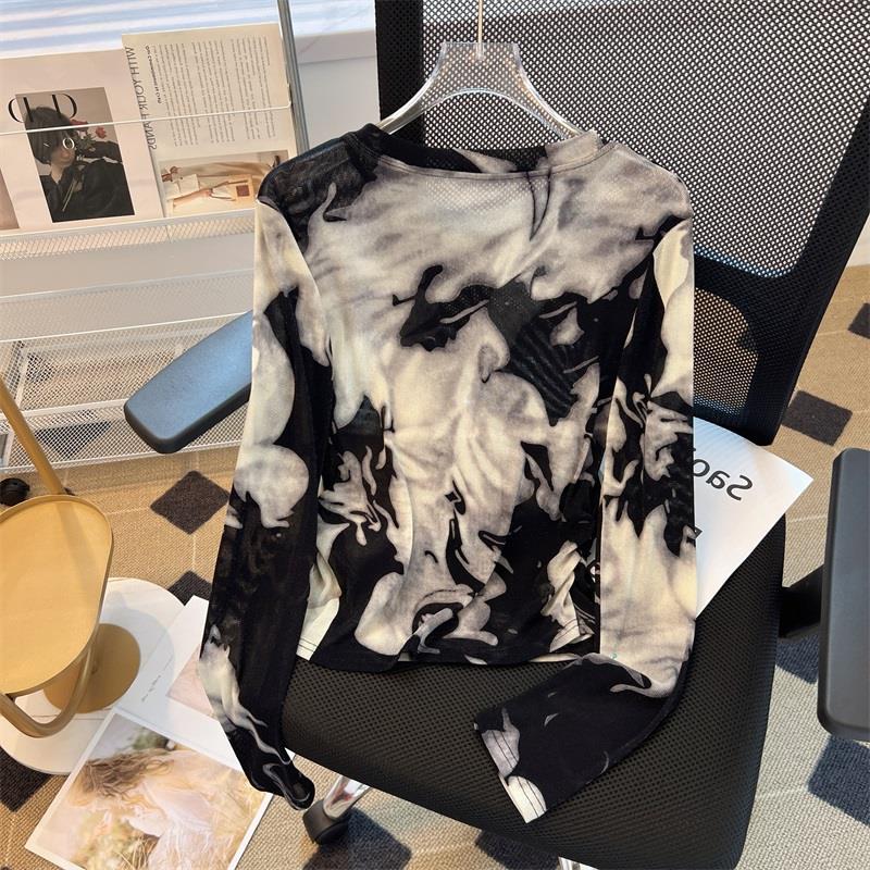 Long Sleeve T-shirts Women Tie - Silk Painting Dye 评论和价格